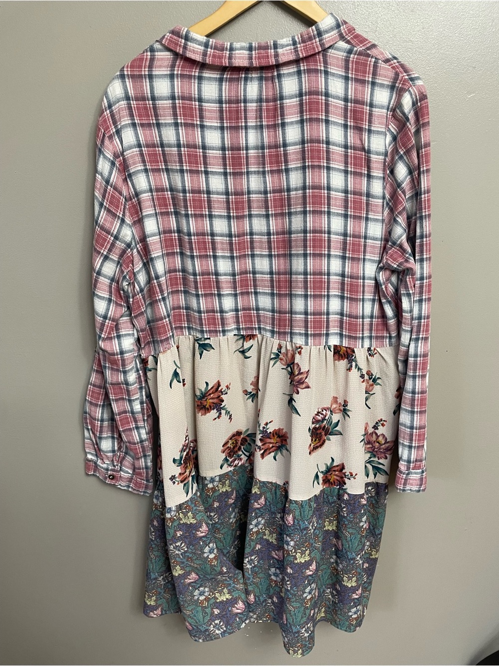 ODDI 3XL Dusty Pink Plaid Tier Floral Shirt Dress - Picture 5 of 9